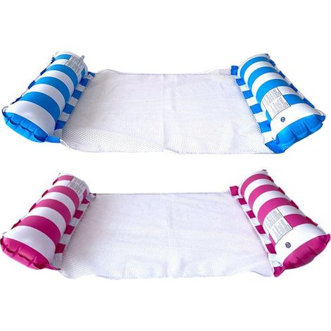 Colchonetas de agua inflables (juego de 2), hamacas flotantes, hamacas flotantes 4 en 1, hamacas plegables para piscina, sillas de playa (azul + rosa)