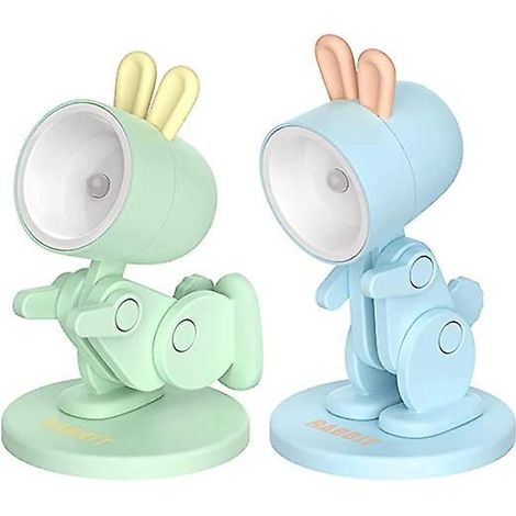 2 Mini Veilleuses (lapin, Bleu Et Vert), Veilleuse Mignonne De Dessin Anim Diy, Lampe De Bureau Led Portable Avec Support De Tlphone Rglable, Conv (1/5)