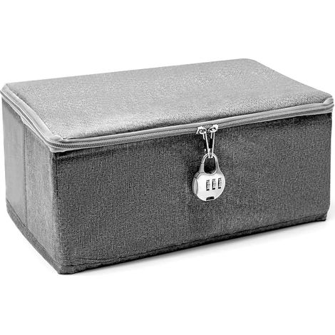 Boîte verrouillable - Boîte de rangement pliable avec couvercle en tissu - Avec serrure à combinaison - Pour vêtements (30 × 20 × 14 cm)