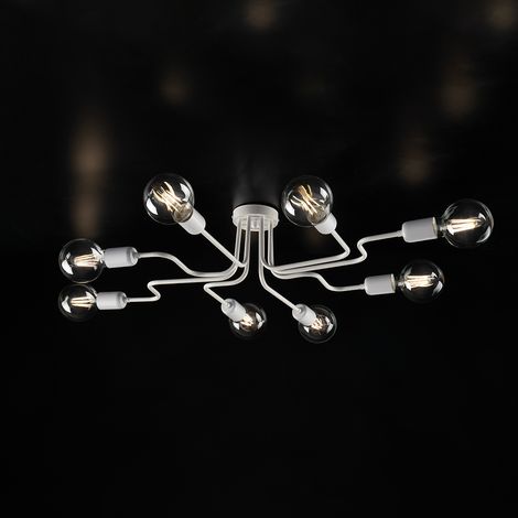 Plafoniera design in ferro Bianco Argento otto luci 83x h17 cm (1/2)