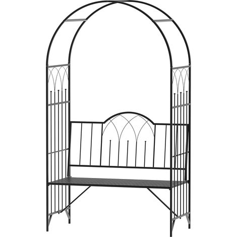 Arche de jardin en métal  avec banc intégré, support pour plantes grimpantes, treillis, support pour rosiers, 115 x 59 x 203 cm, noir