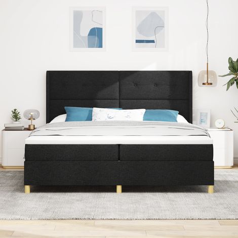 Box Spring Bed with Mattress Black 200 x 200 cm Fabric vidaXL (1/5)