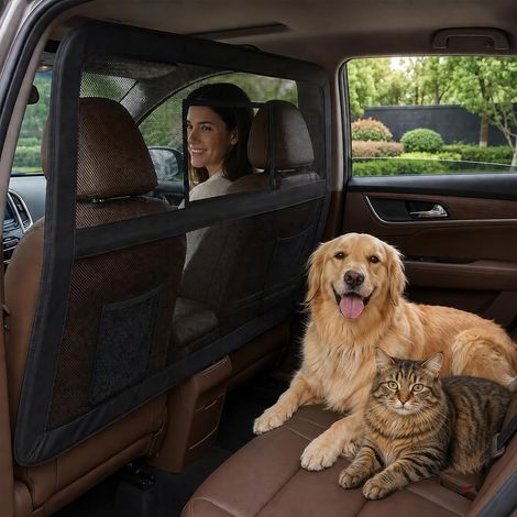Barrière De Sécurité Pour Chien En Voiture, Filet De Séparation Pour Banquette Arrière Avec Fenêtre De Visualisation Amovible Pour Voitures Suv Camions Berlines Et Banquette Arrière 142x127x81 Cm (1/5)