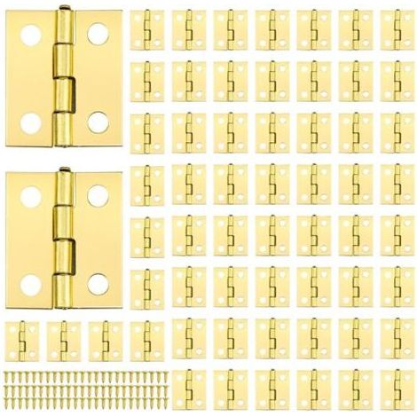 60pcs Charniere Miniature Mini Charnières Laiton Mini Charnières pour Miniature Petites Charnières pour Boite avec 240pcs Vis pour DIY Boîte Modèle J (1/4)