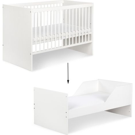 Monmobilierdesign – Lit évolutif bébé convertible en lit enfant – Sommier réglable 3 positions – Dimensions 140x70 cm – Bois de pin et MDF