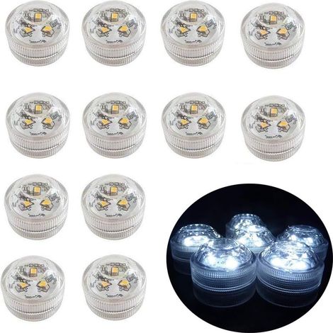 12pcs Lumière LED Submersible flamme LED Bougies Chauffe-Plat à piles Fête Submersible pour Aquarium, Base de Vase, Étang, Sol de Piscine, Salle de Bains, Partie Décorations Blanc froid