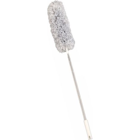 Brosse à poussière rétractable en fibres fines, tête flexible détachable, manche télescopique en acier inoxydable, grise