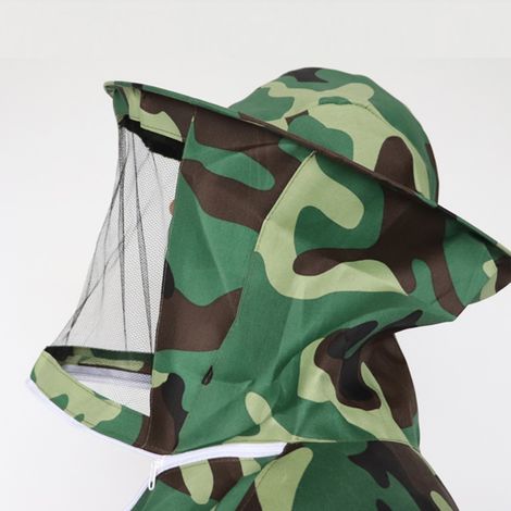Combinaison Professionnelle de Apiculture avec Chapeau et Visière - Jacket Anti-Abeilles Zipé - Manches Protectives Camouflage pour Hommes et Femmes (1/5)