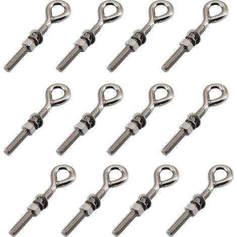 Lot de 12 boulons à œil M6 en acier inoxydable avec écrou et rondelles, tige filetée longue tige filetée, boulon à œillet fermé (1/5)