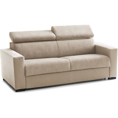 Talamo Italia Schlafsofa Aida, Großes 2-Sitzer-Sofa, 100% Made in Italy, Wohnzimmersofa mit drehbarer Öffnung, mit verstellbaren Kopfstützen und schlanken Armlehnen, Cm 180x95h85, Beige