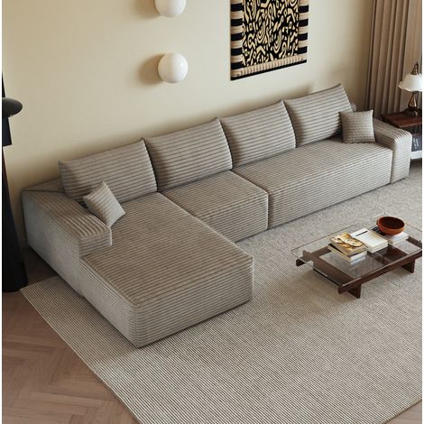 Canapé d'angle modulaire 340 cm camel en tissu côtelé avec chaise longue réversible sans montage (1/5)