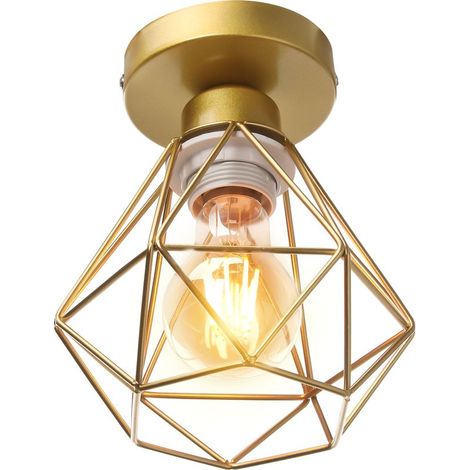 Lampe de Plafond 16cm Plafonnier Cage Diamant en Métal Luminaire pour Chambre Couloir Salon Doré - 1 Pack (1/5)