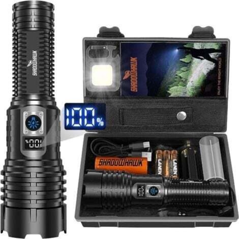 Extrem leistungsstarke LED-Taschenlampe, 500.000 Lumen, XHM77.2 USB-wiederaufladbare Taschenlampe, IP67 wasserdichte taktische Taschenlampe, 5 Modi für Camping, Wandern und Notfälle