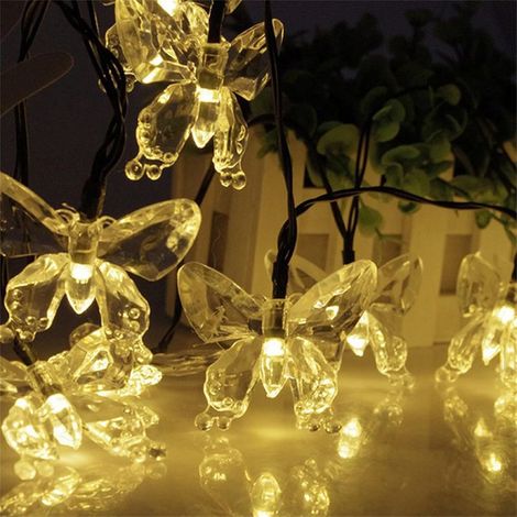 Guirlande lumineuse solaire d'extérieur à LED avec 8 modes d'éclairage pour jardin, terrasse et fête (papillon blanc chaud, 5 m/20 lumières) (1/5)