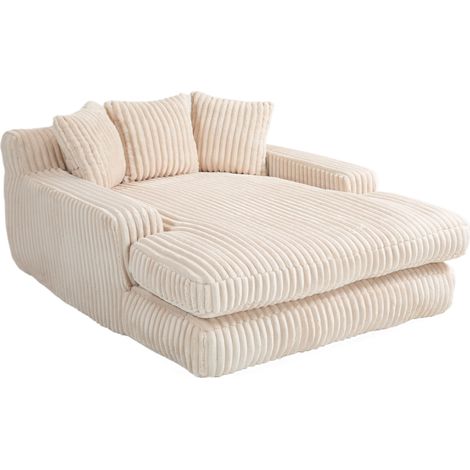 Chaise longue de suelo de pana beige con 3 cojines, relleno de espuma, 125x155x63 cm HOMVRA (1/5)