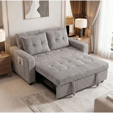 Divano letto 2 posti 3 in 1 in poliestere grigio chiaro OKMYHOME (1/2)