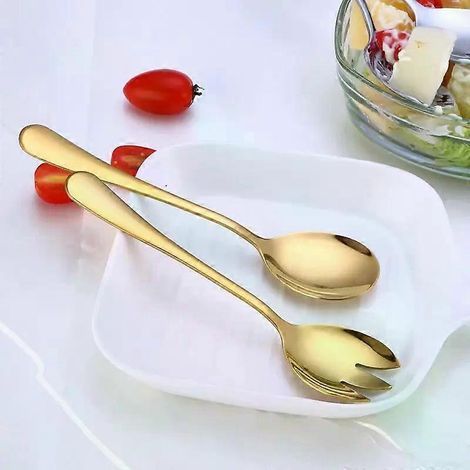 Ensemble de couverts Spklifey Gold : cuillère à salade, fourchette, cuillère à salade en acier inoxydable, ensemble de cuillères de service, cuillères colorées et originales (1/4)