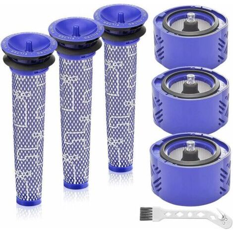 Ersatzfilterset für Dyson V6 Absolute Akku-Staubsauger, ersetzt 966741-01, 965661-01, 7er-Pack (3 HEPA-Filter, 3 Vorfilter, 1 Reinigungsbürste)