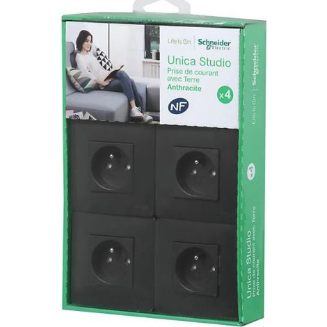 Lot de 4 prises 2P+T Unica - Anthracite