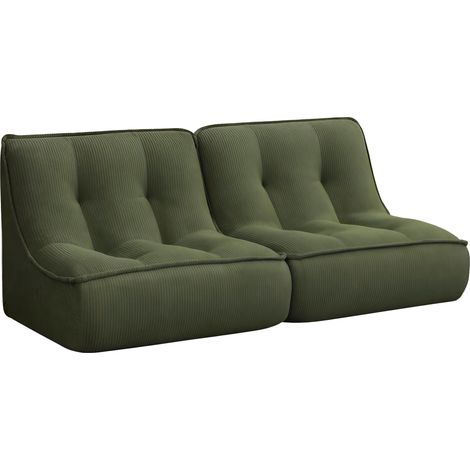 Lot de 2 fauteuils modulable en velours côtelé 160 x 90 x 70 cm vert - Lizy