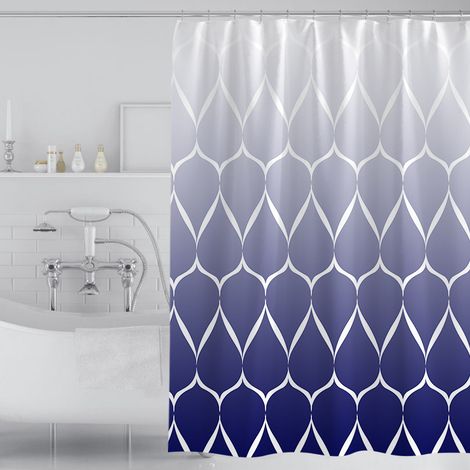 Rideau de douche anti-moisissure, 240x200 cm, tissu polyester, imperméable, dégradé bleu et blanc. (1/5)