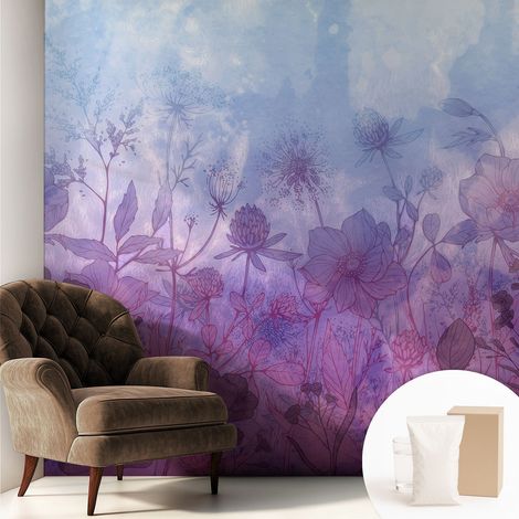 Tapete Vliestapete mit Kleber - trendige Wanddeko - elegant Fototapete für Wohnzimmer - Schlafzimmer Pastellfarbene Blumen 250x250 cm (1/5)