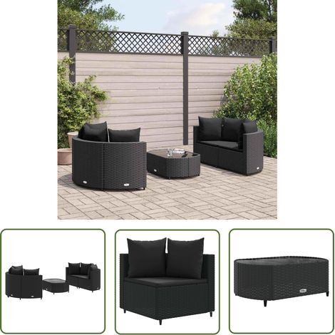 The Living Store 5-tlg. Garten-Sofagarnitur mit Kissen Schwarz Poly Rattan - Gartenmöbel - Outdoor Möbel - Loungesessel - Esszimmergarnitur - Balkonmöbel (1/5)
