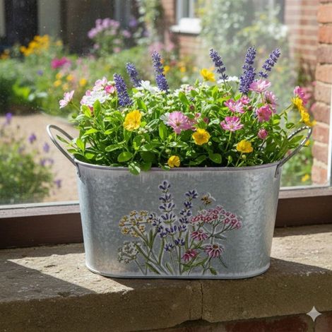 Cache pot ou bac a fleurs en zinc 22x12x15cm (1/3)