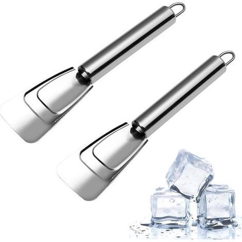 Grattoir à glace en acier inoxydable, spatule de dégivrage pour congélateur, réfrigérateur ou bac à glaçons, argentée (1/5)