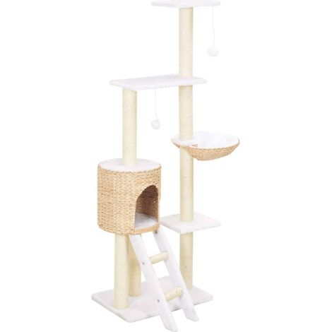 Árbol para gatos rascador caseta para gatos peluche de sisal con estampado de algas marinas beige 3702224