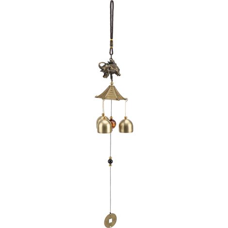 Cloche à vent éléphant porte-bonheur style chinois temple toit en cuivre carillon mélodieux pour sonnette décoration maison (1/5)