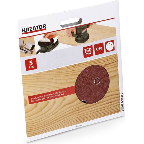 Set 5 discos lija velcro Ø150mm (grano 60) krt231004 kreator (1/2)