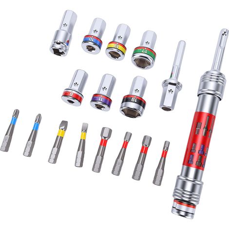 Jeu douilles embouts acier alliage avec rallonge perceuse burineur clés PH fente adaptateur 7 douilles 3 tiges coffret bricolage meuble déco (1/5)