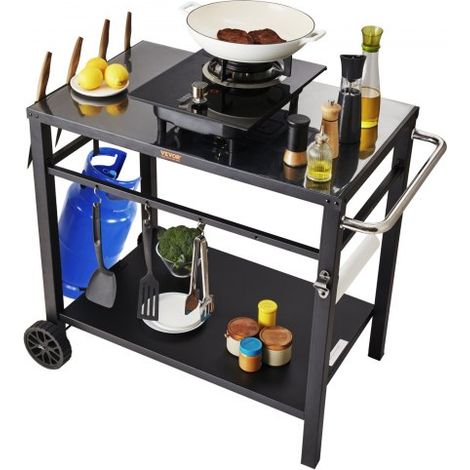 Desserte Plancha à 2 Niveaux Chariot de Barbecue avec Grand Plan (1/5)