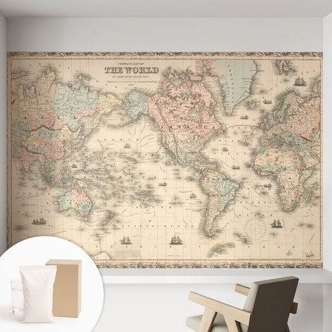 Papier peint intissé mural classique avec imprimé motifs décoratifs design élégant non‑tissé Carte historique 152x104 cm (1/5)