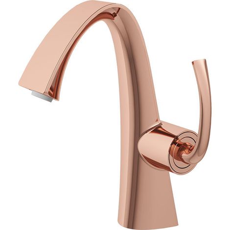 Grifo para lavabo de baño de cobre con cartucho cerámico, diseño moderno, color oro rosa. (1/5)