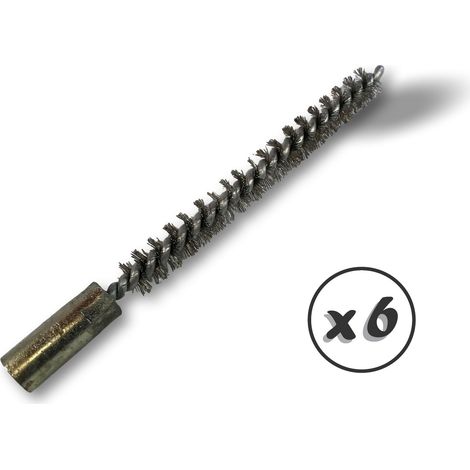 Ecouvillon INOX Condenseur Lot de 6 Ø 8 mm Raccord laiton taraudé M6 femelle Torsade en acier galvanisé Brosse nettoyage paroi tube alésage Kibros 4TCI8x6 (1/5)