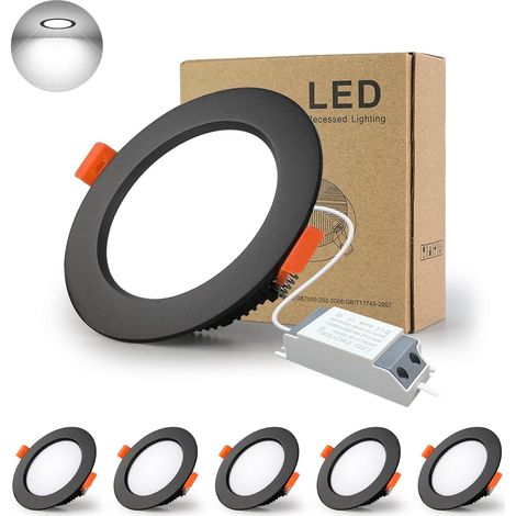 Spot Led Encastrable Noir Extra Plat, 10 Pack 5W 500LM = 50W incandescence, IP44, Blanc Froid 6000K, AC 220-240V,Découpe 70-80mm,Rond plafond encastré Pour salle de bain,Cuisine,Salon,Couloir (1/5)