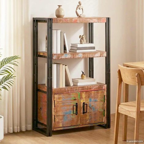 Libreria con Porte Marrone Legno Recuperato Massello e Metallo vidaXL (1/5)