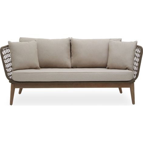 Interiors by Premier 3 Seat Sofa, Rattan Outdoor Sofa, Long Lasting Rattan Lounge Sofa for Living Room with Grey Cushioning (1/5)