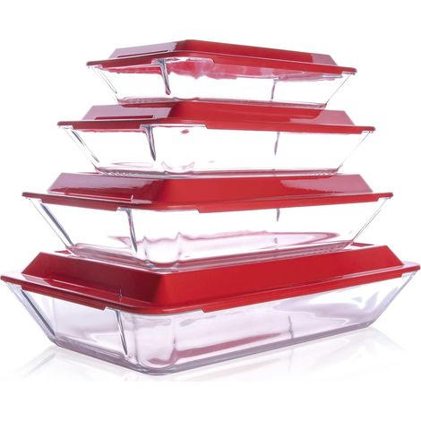 Lot de 3 Plats à Four en Verre, Plat à Lasagne Rectangulaire Plat à Rôtir Cocotte en verre trempé avec couvercle Plat à four en verre pour four, congélateur et lave-vaisselle (1L+1.5L+2.5L+3.8L) (1/5)