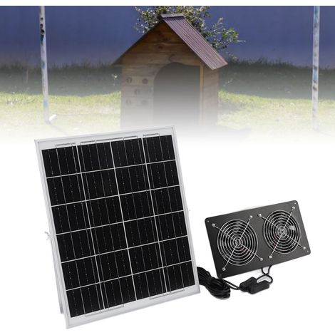 Panneau Solaire 30W Verre Trempé Cadre Aluminium 17mm Ventilateur Double Interrupteur IP65 Résistant à l'Eau pour Niches de Chiens et Abris de Jardin (1/5)