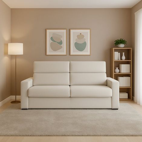 Divano Fisso 2 Posti Letino, Sfoderabile, Idrorepellente Made in Italy, Lavabile, 200x95x100h cm Beige (1/5)