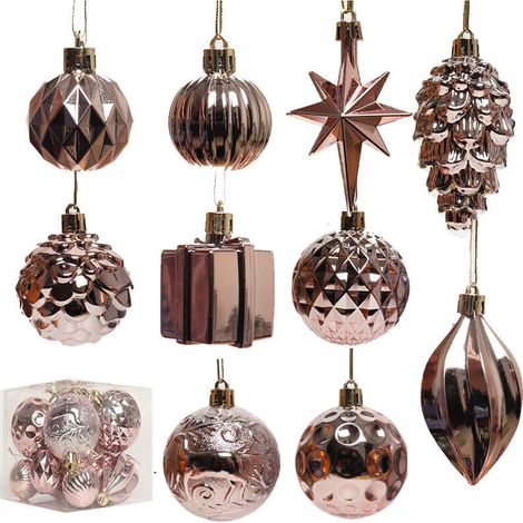 Juego de 10 bolas navideñas - Decoración clásica para árbol de Navidad - Oro rosa (1/4)