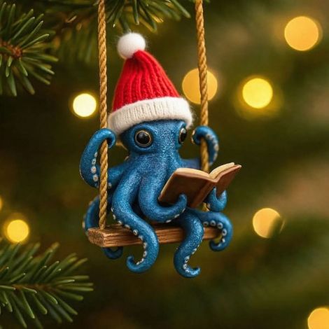 Guirlande De Noël Octopus - Pendentif Plat 2D Pour Arbre De Noël Clé Ou Sac À Dos - Décoration Festive - Lot De 1 (1/4)