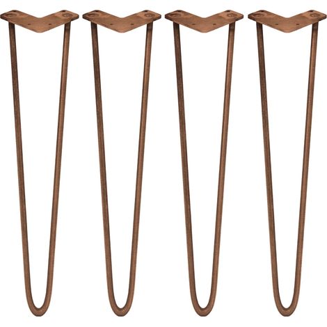 SKISKI LEGS - 4 x Gambe da Tavolo a Forcina, Dischetti Ski-Glide,Viti e Piedini Protezione GRATIS Stile Moderno Retrò in Acciaio Gambe per Tavolini Panche Sedie - 71cm - 2 Rebbi - 12mm - Rame Anticato