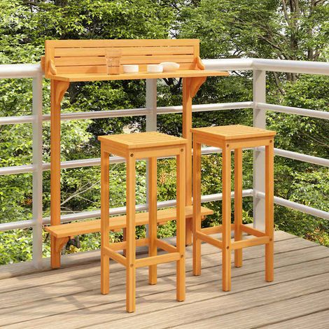 Ensemble de bar de balcon 3 pcs-Bar d'extérieur Bois d'acacia solide (1/5)