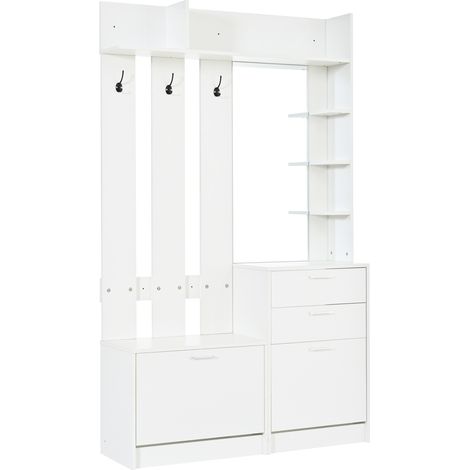 GagaPorte-manteau d'entrée blanc avec miroir 110x34x185cm (1/5)