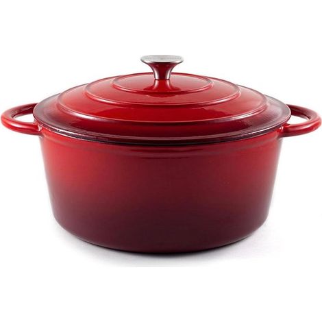 Cocotte en fonte émaillée rouge – 26 cm – 4,7 L – Avec couvercle – Qualité premium pour pains, rôtis et plats mijotés (1/5)