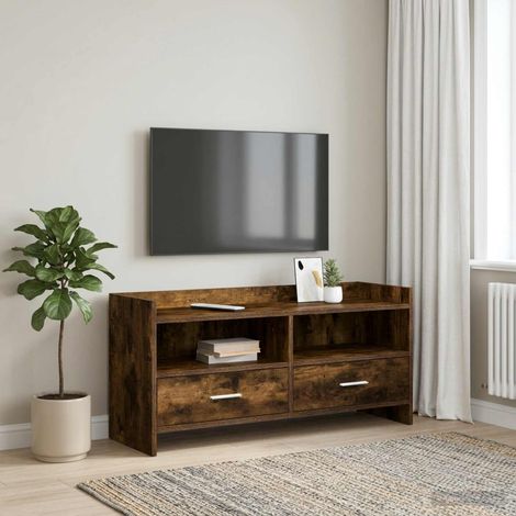 vidaXL Meuble TV 100 x 33 x 47 cm Chêne fumé Bois d'ingénierie (1/5)